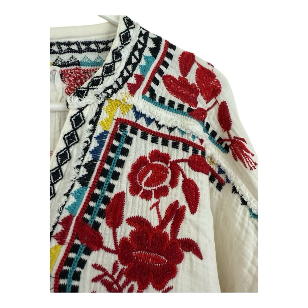 Johnny Was Embroidered Tunic Top Cotton Belvedere Gauze Boho Indie Hippie Summer - Picture 4 of 9